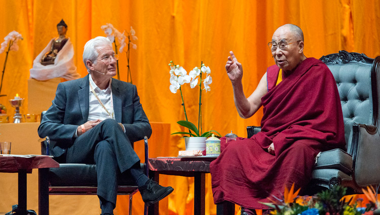 International Campaign for Tibet (ICT) Chairman Richard Gere and His Holiness the Dalai Lama in conversation at the Ahoy convention centre in Rotterdam, Netherlands on September 16, 2018. Photo by Jurjen Donkers