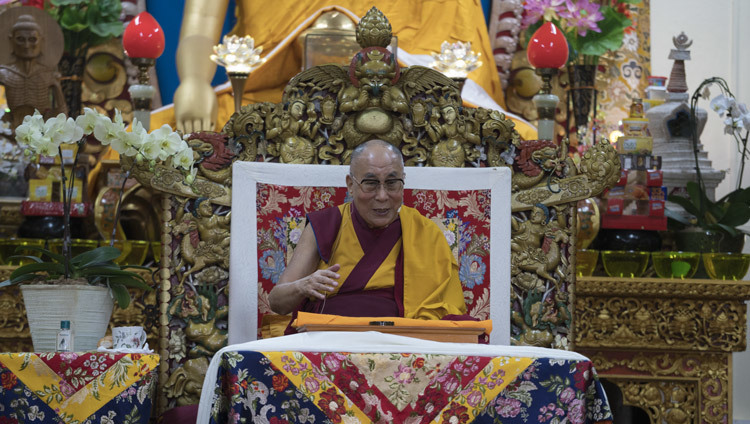 His Holiness the Dalai Lama speaking on the first day of his teachings at the Main Tibetan Temple in Dharamsala, HP, India on October 3, 2106. Photo/Tenzin Choejor/OHHDL