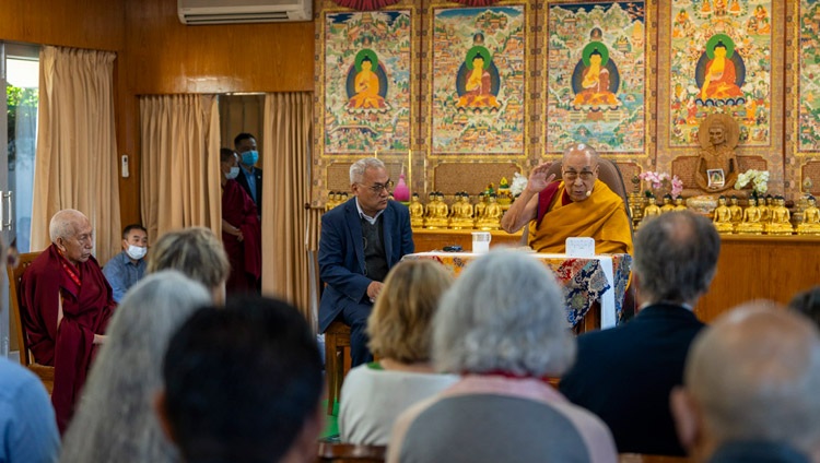 His Holiness the Dalai Lama addressing the audience during his meeting with a group of European peace campaigners at his residence in Dharamsala, HP, India on November 8, 2023. Photo by Tenzin Choejor