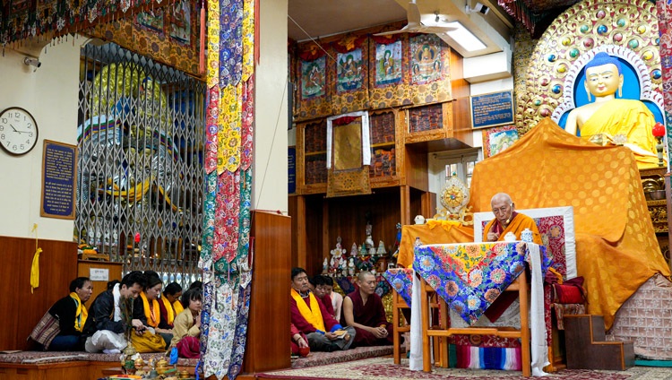 Ven Professor Samdhong Rinpoché speaking at the Main Tibetan Temple in Dharamsala, HP, on September 6, 2024. Photo by Lobsang Tsering