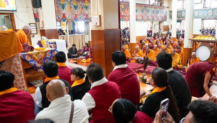 A view inside the Main Tibetan Temple during Ven Professor Samdhong Rinpoché's teaching in Dharamsala, HP, India on September 6, 2024. Photo by Lobsang Tsering