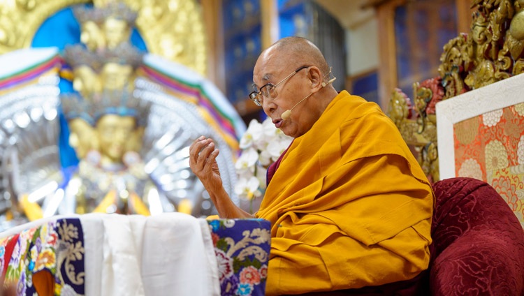 His Holiness the Dalai Lama addressing the congregation during his teaching at the Main Tibetan Temple in Dharamsala, HP, India on September 30, 2024. Photo by Tenzin Choejor