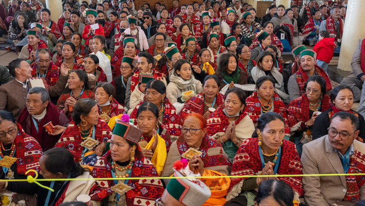 People from Kinnaur attending the Long Life Prayer offered to His Holiness the Dalai Lama at the Main Tibetan Temple in Dharamsala, HP, India on December 6, 2024. Photo by Tenzin Choejor