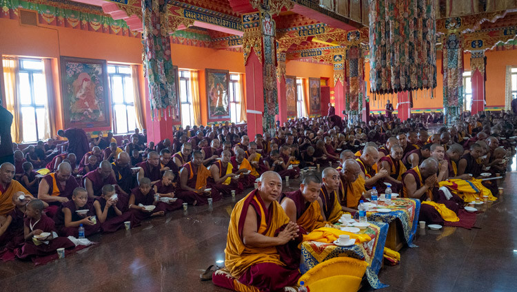 A view of the congregation listening to His Holiness the Dalai Lama during the welcome ceremony at Tashi Lhunpo Monastery in Bylakuppe, Karnataka, India on January 5, 2025. Photo by Ven Zamling Norbu