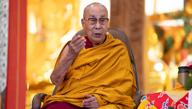 His Holiness the Dalai Lama addressing the congregation during prayers for victims of the recent earthquake in Tibet at Tashi Lhunpo Monastery in Bylakuppe, Karnataka, India on January 9, 2025. Photo by Tenzin Choejor