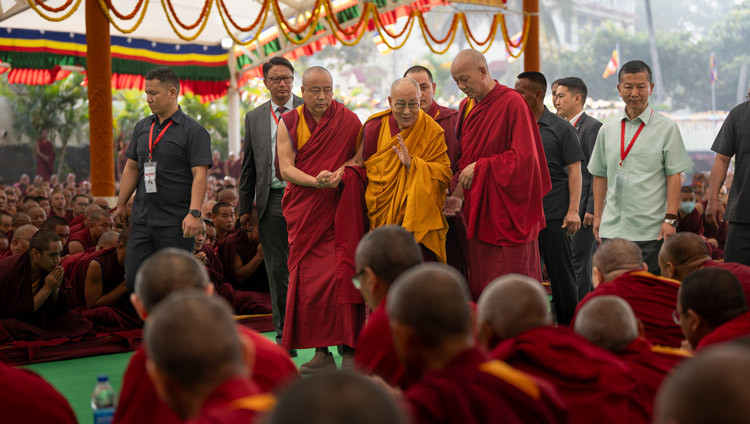 His Holiness the Dalai Lama arriving at the debate courtyard at Tashi Lhunpo Monastery in Bylakuppe, Karnataka, India on January 18, 2025. Photo by Tenzin Choejor