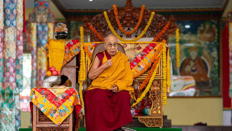 His Holiness the Dalai Lama addressing the gathering at the debate courtyard at Tashi Lhunpo Monastery in Bylakuppe, Karnataka, India on January 18, 2025. Photo by Tenzin Choejor