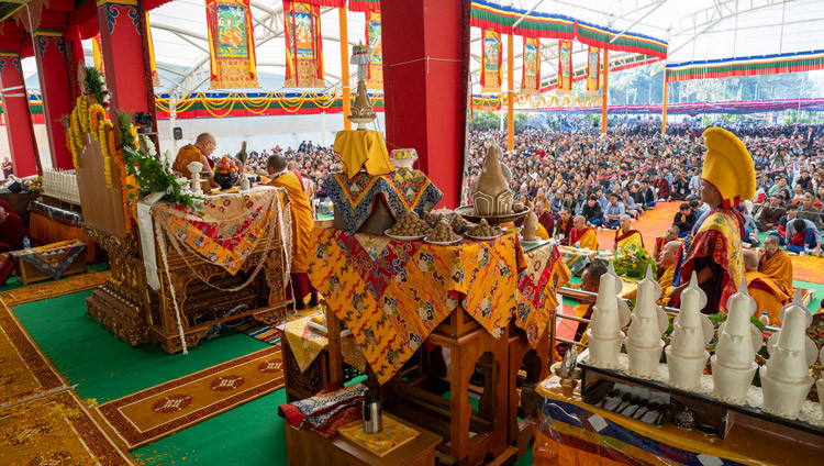 A view from the stage of some of the 25,000 people attending the Long Life Empowerment at Tashi Lhunpo Monastery in Bylakuppe, Karnataka, India on February 13, 2025. Photo by Tenzin Choejor