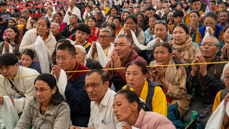 Members of the audience listening to His Holiness the Dalai Lama during the Long Life Empowerment at Tashi Lhunpo Monastery in Bylakuppe, Karnataka, India on February 13, 2025. Photo by Tenzin Choejor