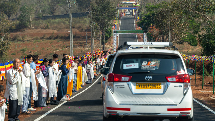 His Holiness the Dalai Lama's motorcade arriving at the Tibetan settlement in Hunur, Karnataka, India on February 16, 2025. Photo by Tenzin Choejor