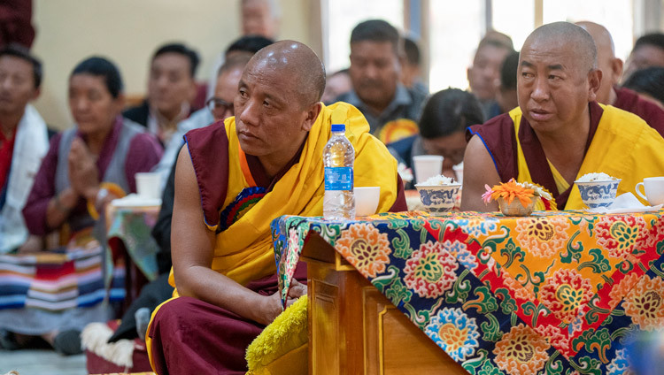 Members of the audience listening to His Holiness the Dalai Lama speaking at during the welcome ceremony at Gyumé Tantric College in Hunsur, Karnataka, India on February 16, 2025. Photo by Tenzin Choejor