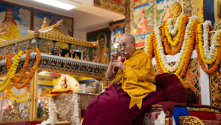 His Holiness the Dalai Lama addressing the congregation during the Long Life Prayer at the Old Palace at his residence in Dharamsala, HP, India on March 5, 2025. Photo by Tenzin Choejor