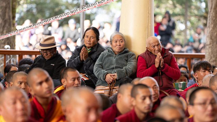 Members of the audience listening to His Holiness the Dalai Lama on the Day of Miracles at the Main Tibetan Temple in Dharamsala, HP, India on March 14, 2025. Photo by Tenzin Choejor